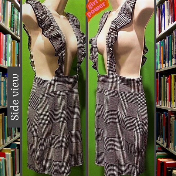 NWT JRS XL PREPPY DARK ACADEMIA PLAID MINI SKIRT W RUFFLE DETAIL STRAPS STRETCHY - Picture 3 of 14